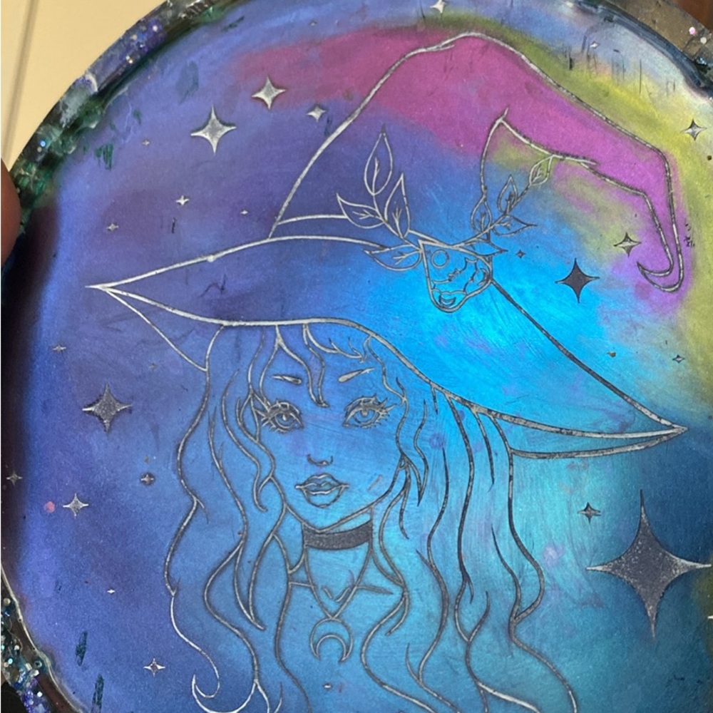 Mystical Blue and Purple Witch Art Plate